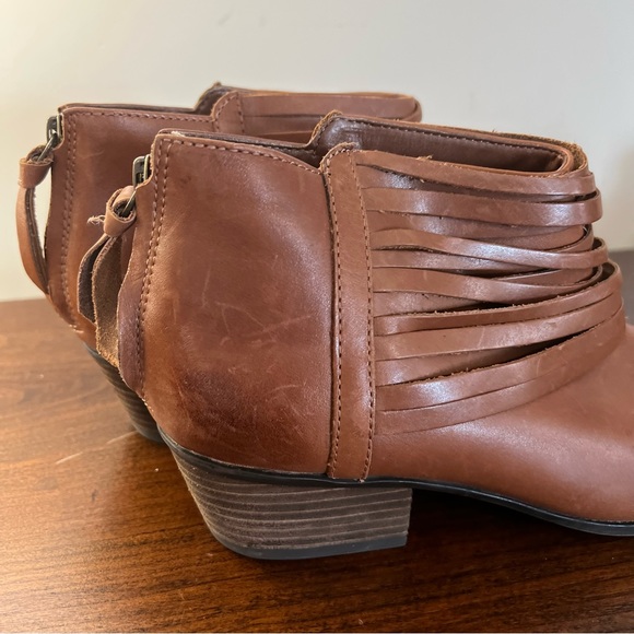 Clarks Almond Toe Cognac Ankle Leather Booties - Picture 4 of 5